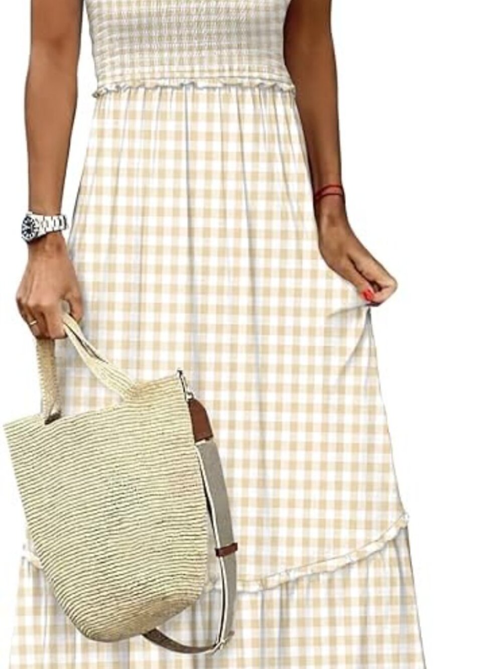 ANRABESS Womens Sleeveless Maxi Dress Square Neck Smocked Boho Casual Ruffle - Picture 2 of 5